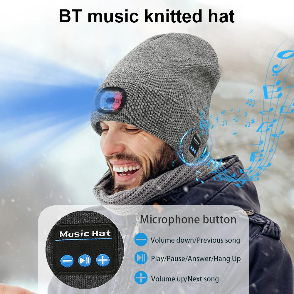 Bluetooth beanie with headlight