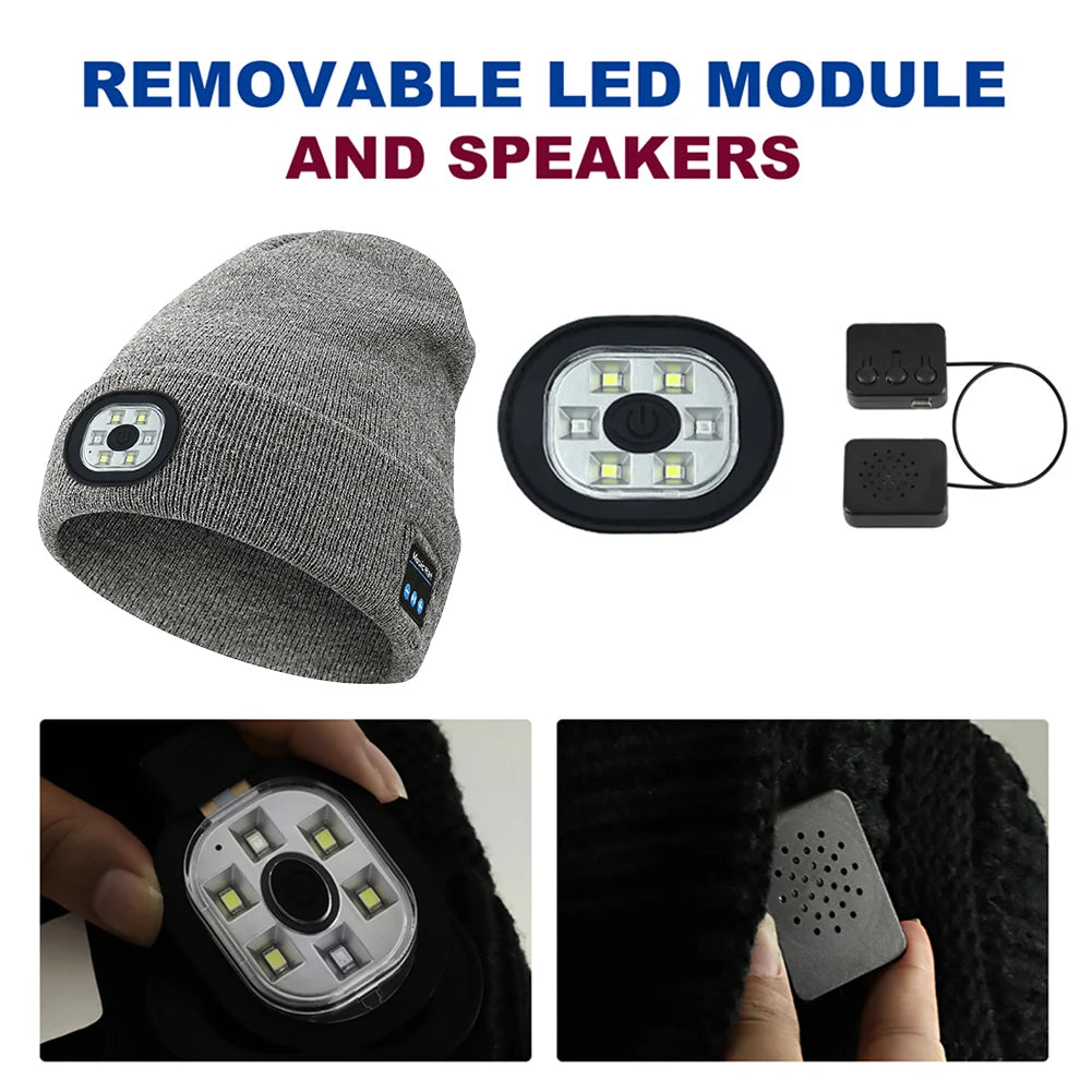 Bluetooth beanie with headlight
