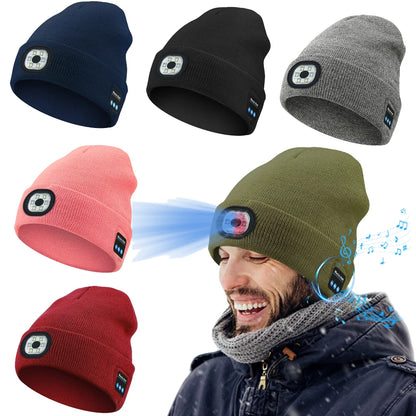 Bluetooth beanie with headlight