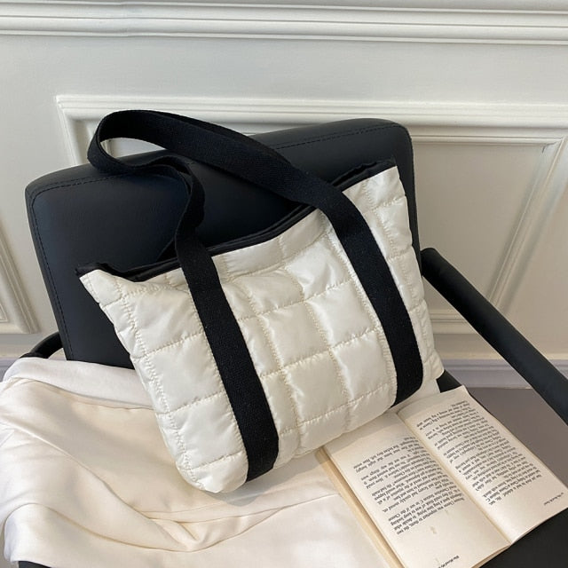 White  Quilted Nylon Shoulder Bag
