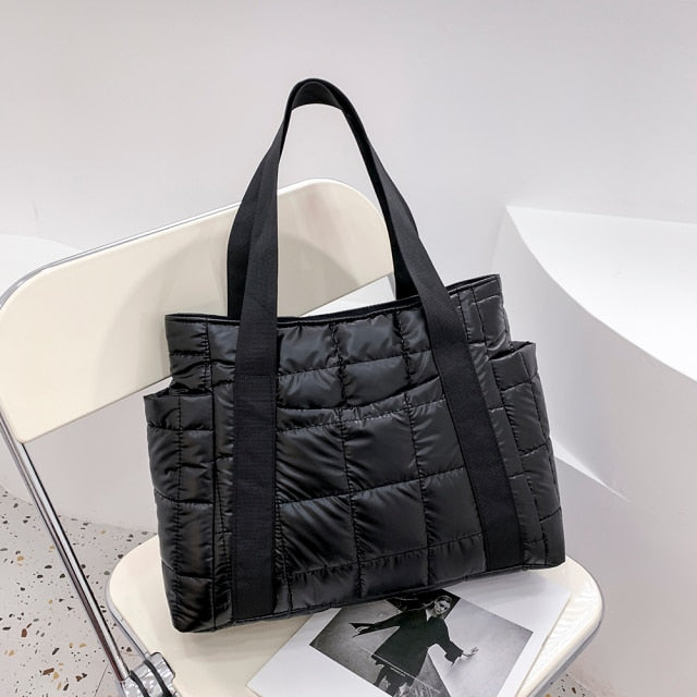 Black  Quilted Nylon Shoulder Bag