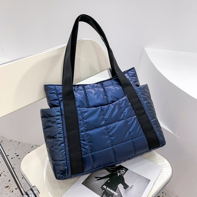 Navy Blue  Quilted Nylon Shoulder Bag