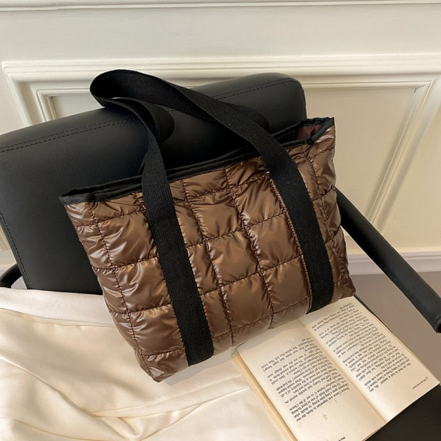 Bronze  Quilted Nylon Shoulder Bag