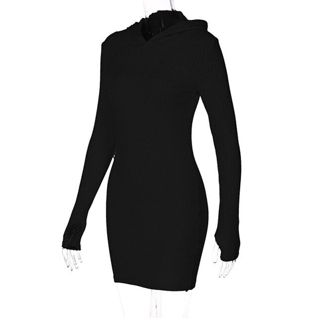 Hooded Knit Dress in Black