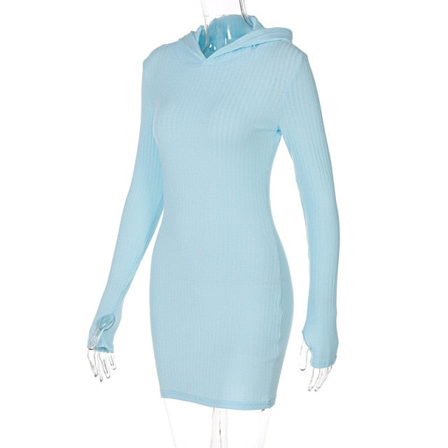 Hooded Knit Dress light blue