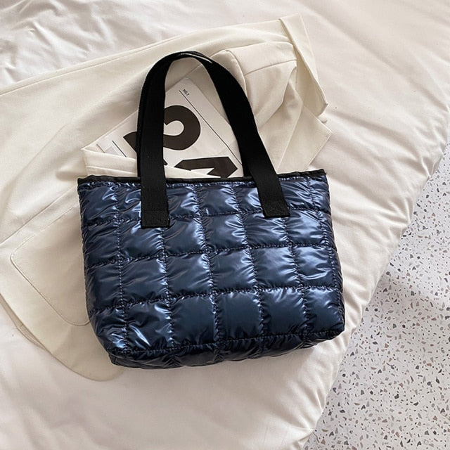 Dark Blue  Quilted Nylon Shoulder Bag